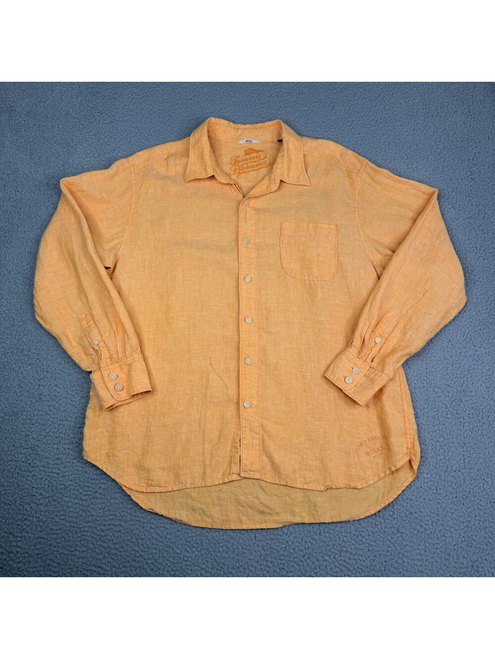 Tommy Bahama Mens XL Linen Jacquard Orange Long Sleeve Classic Relaxed Shirt